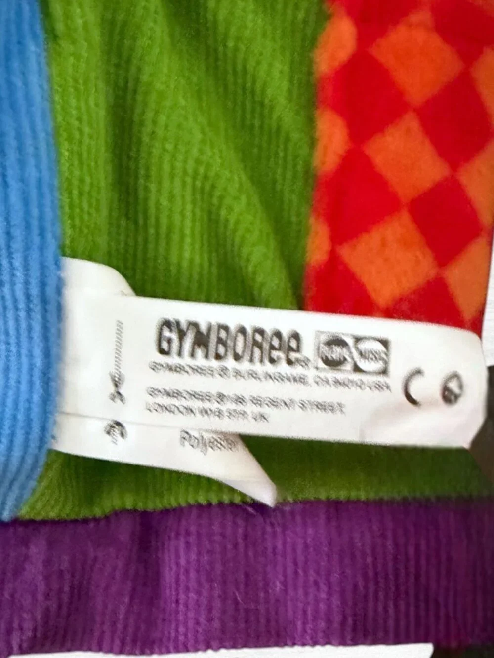 Gymboree Clown Hand Puppet Plush 2004 Colorblock Corduroy Kids Toy Vintage
